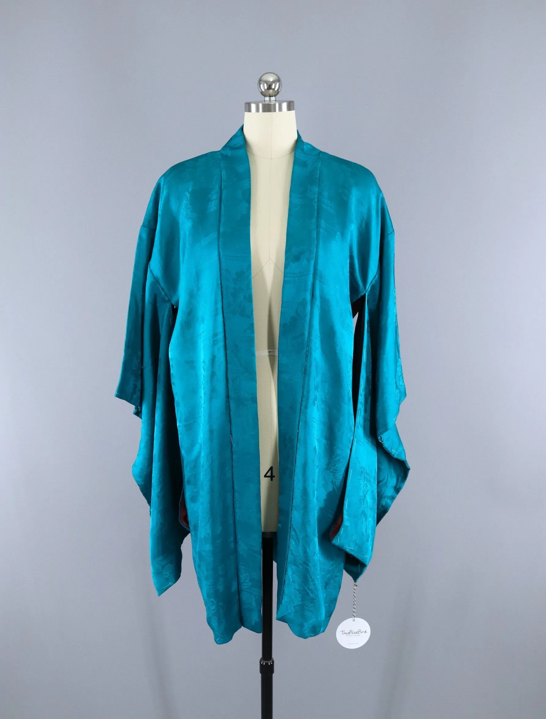 Vintage 1930s Silk Haori Kimono Jacket Cardigan / Turquoise Blue