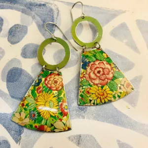 Vintage Overall Blossoms Small Fans Tin Earrings