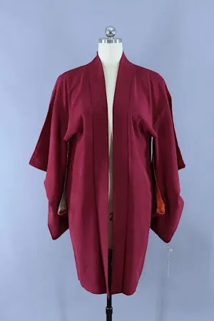 Vintage Silk Kimono Cardigan / Maroon Burgundy Red