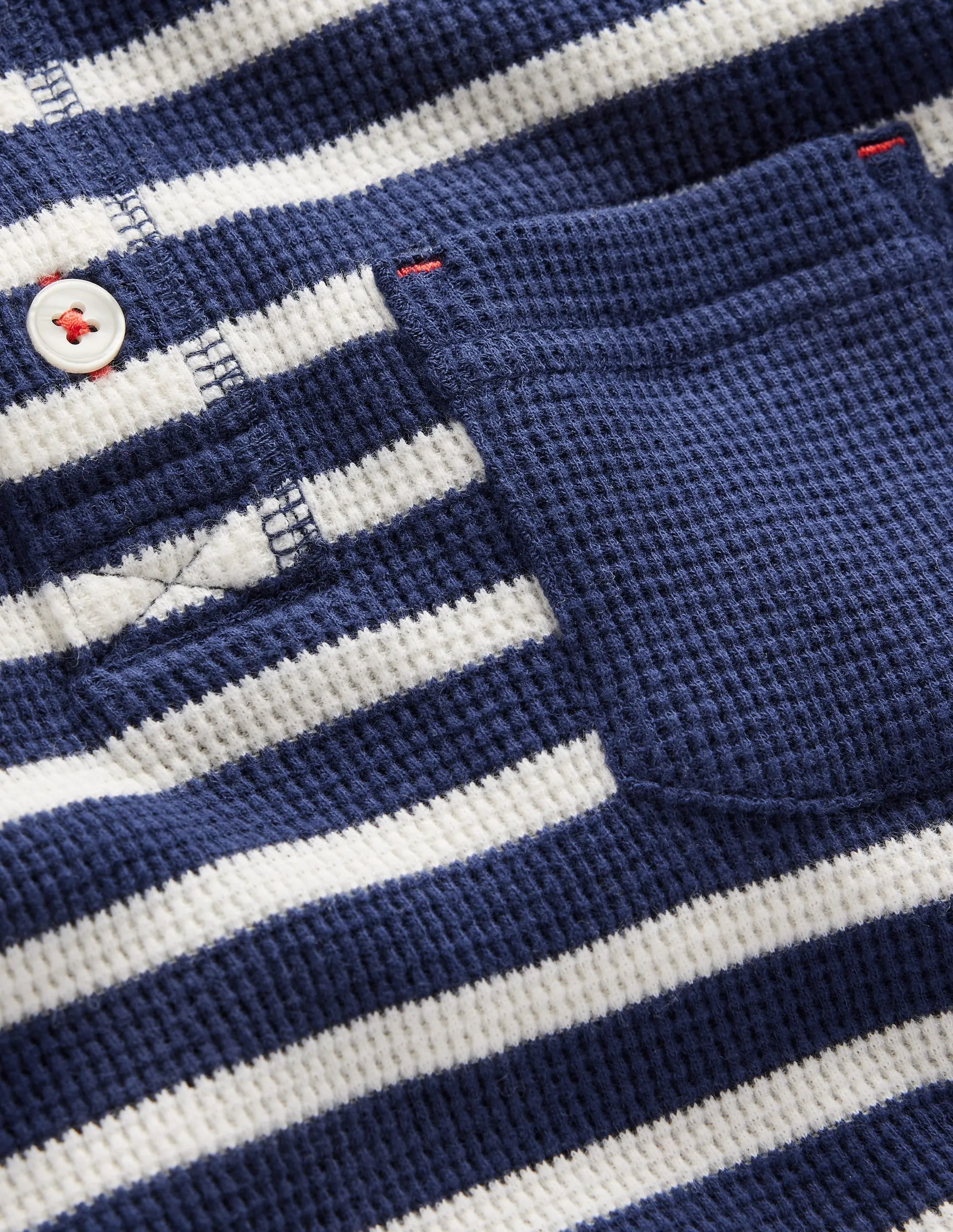 Waffle Henley T-Shirt-College Navy and Ivory Stripe