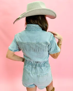 Washed Denim Overall Romper