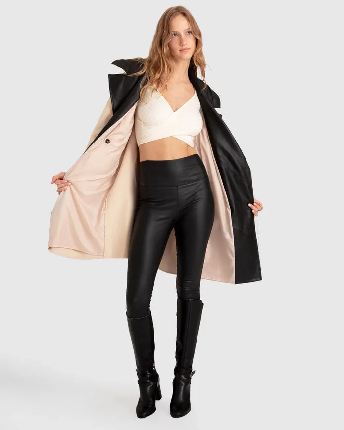 Watch Me Go Oversized Leather Trimmed Coat - Pale Oat