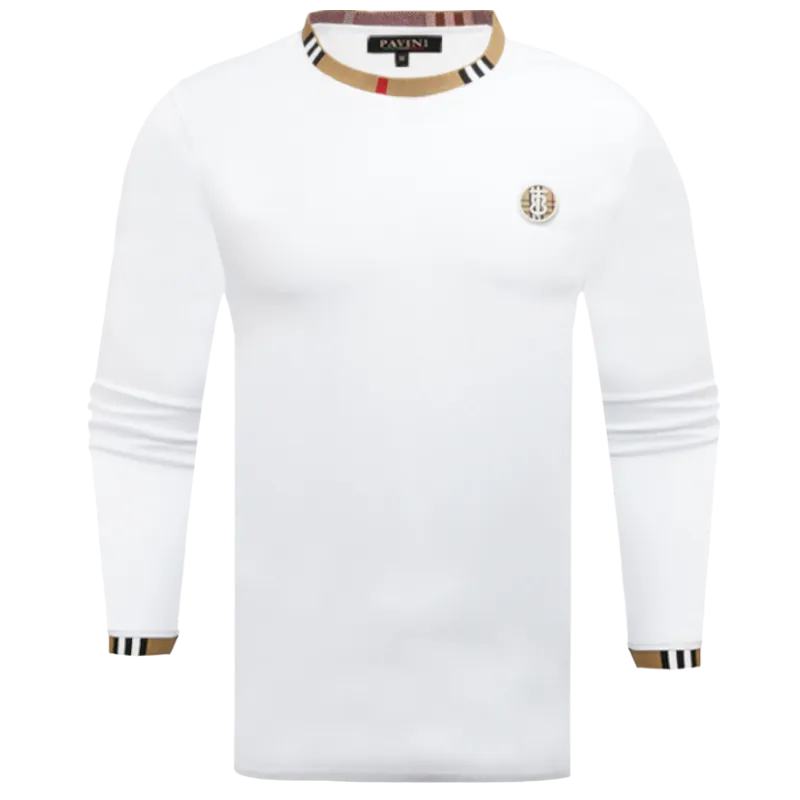 White Men's Long Sleeves t-shirt Crewneck Fashion Style