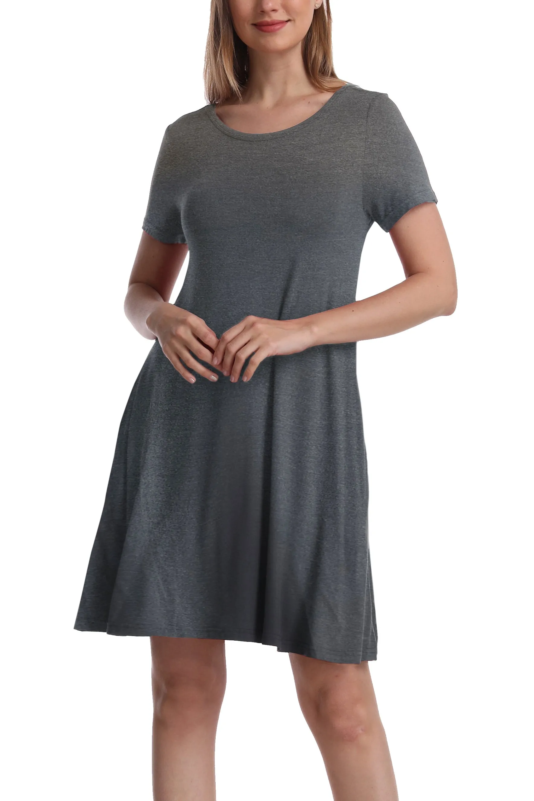 Women Short Sleeve Swing Comfy Summer Beach T-Shirt Dress with Pockets