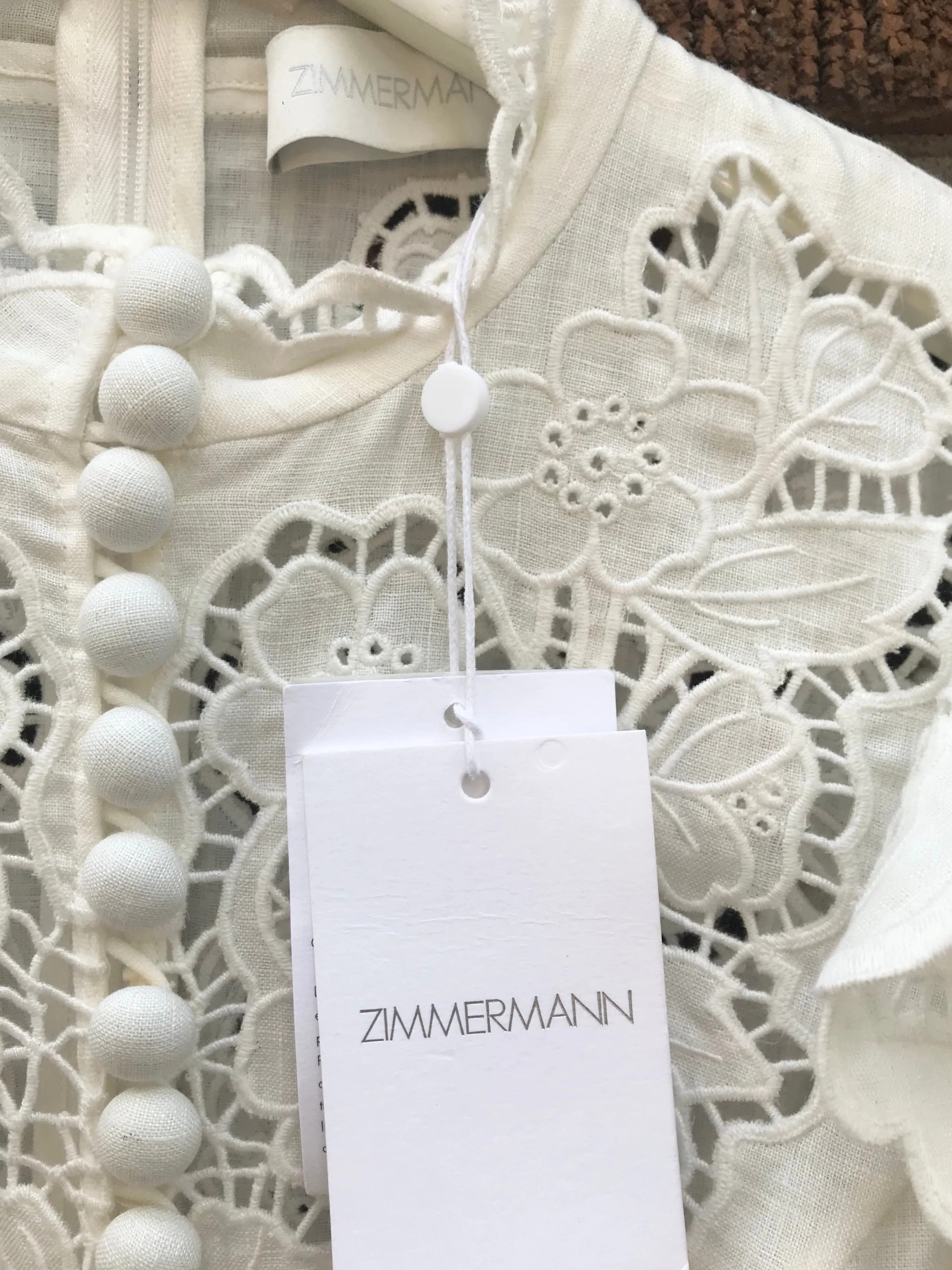 ZIMMERMANN White Carnaby Scallop Long Sleeve Linen Dress